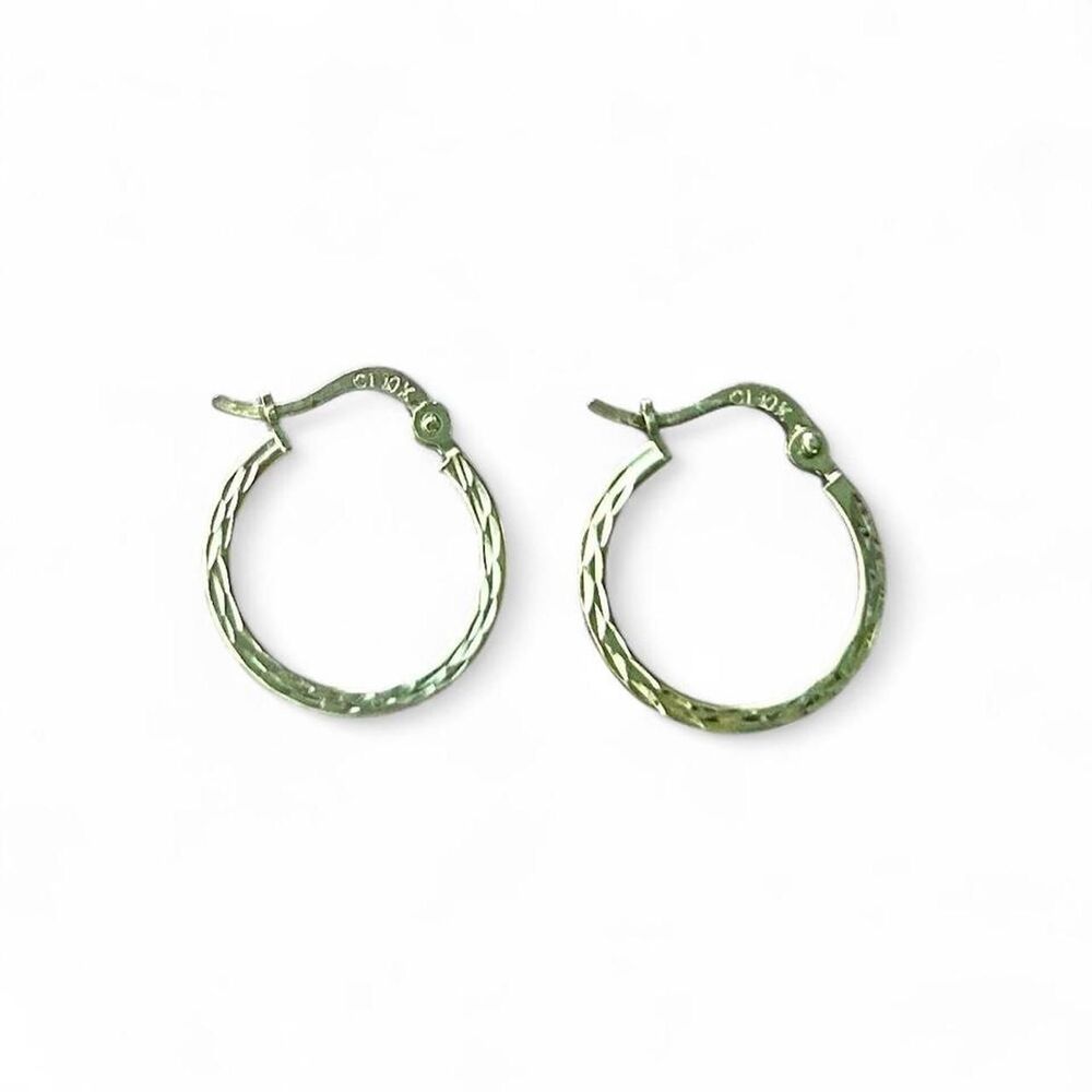 10K White Gold Textured Hoop Earrings